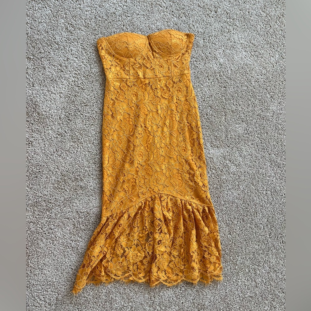 Lulus Lace Bustier Fit + Flare Midi Dress